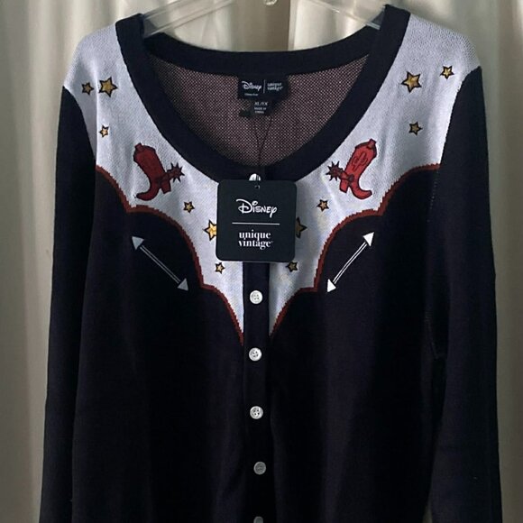 Disney Sweaters - NWT Disney/Unique Vintage Sweater Women's XL/1X Black Cowboy Boots/Stars Design